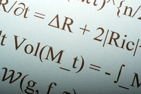 Complex equations illustrate advanced concepts in theoretical physics.