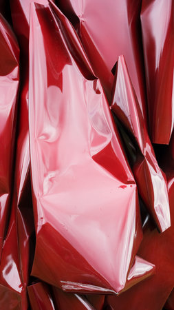 Bold shades of red form dynamic textures, showing smooth, shiny surfaces and folds.の写真素材