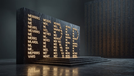 An artistic arrangement of illuminated text captivates in a darkened space.の素材