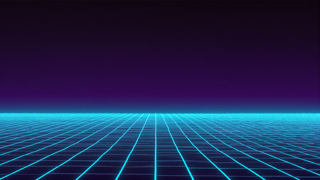 A mesmerizing grid stretches across the horizon under a vibrant dusk sky.の素材