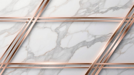 Stylish marble surface adorned with diagonal rose gold lines, exuding sophistication.の素材
