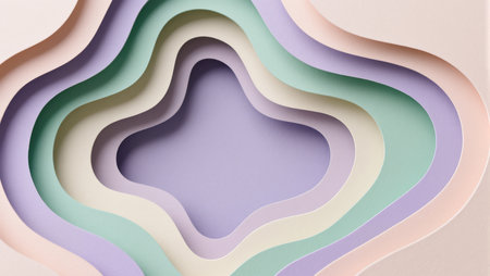 Intricate layers of pastel paper create a stunning wall decoration, inviting creativity.の素材