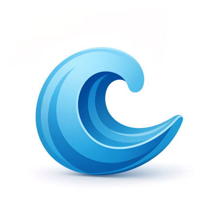 A vibrant, stylized blue wave captures the essence of ocean energy and flow.の素材