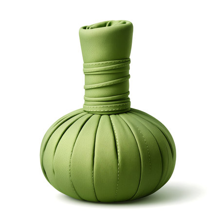 A unique green vase elegantly showcases its fabric folds and round shape.の素材