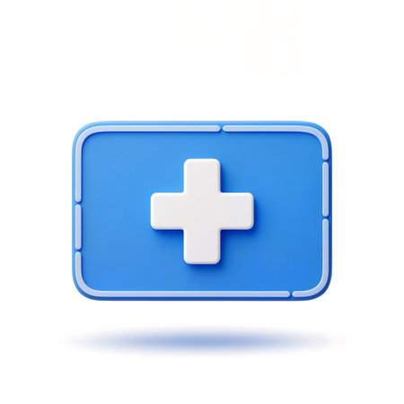 A bold blue health symbol featuring a clean white cross design adds modern flair.の素材