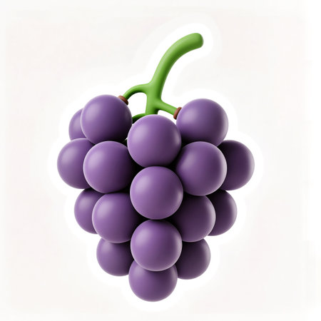 Juicy purple grapes hang together, showing vibrant color and freshness.の素材