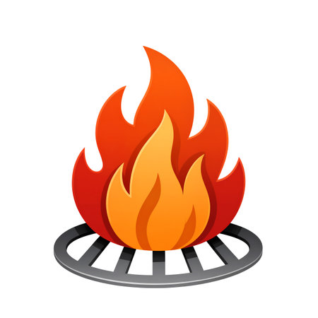Bright flames leap above a grill, creating a warm atmosphere for outdoor cooking.の素材