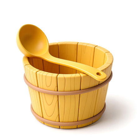 A cheerful yellow bucket and spoon sit in a whimsical arrangement, perfect for play.の素材