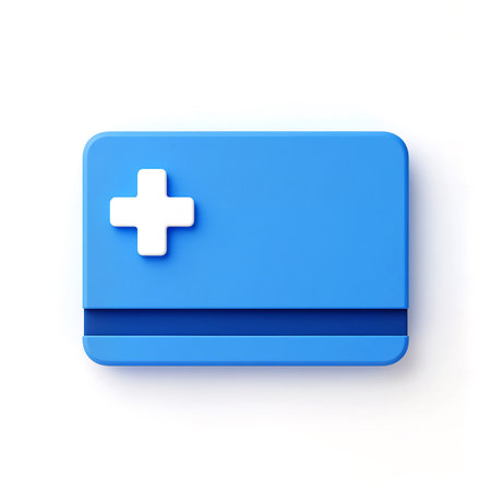 A modern blue card featuring a white cross symbolizing health and care.の素材