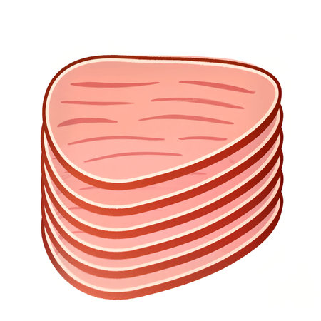 A stack of thinly sliced deli meat sits ready for a tasty sandwich creation.の素材