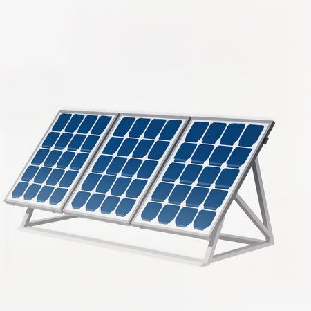 Three solar panels are poised to capture sunlight for sustainable energy.の素材