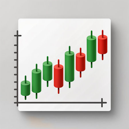 Vibrant candlestick graph displays financial market growth over time.の素材
