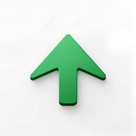 A vibrant green arrow rises against a minimalist white backdrop, symbolizing growth.の素材