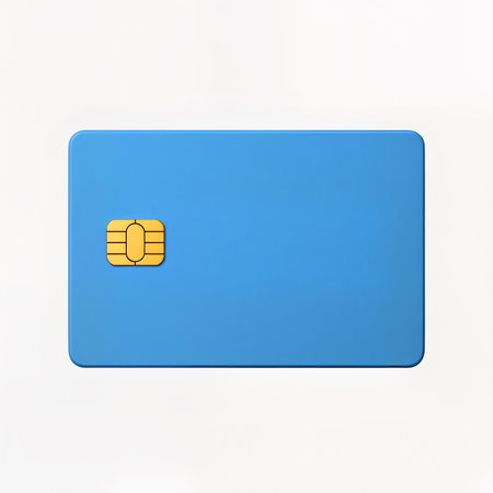 This sleek blue card features a golden chip, representing advanced tech and convenience.の素材