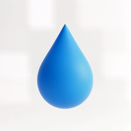 A blue droplet floats against a calm white background, capturing attention.の素材