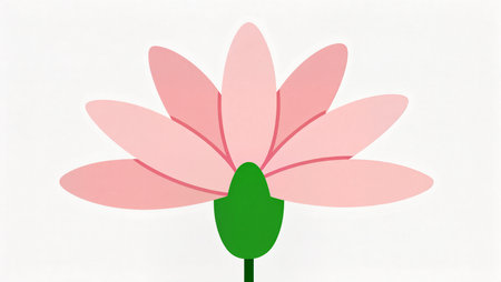 A vibrant pink lotus flower stands tall, showing its graceful petals and green stem.の素材
