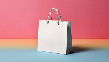 A plain white bag stands ready for artistic expression against soft pastel colors.の素材