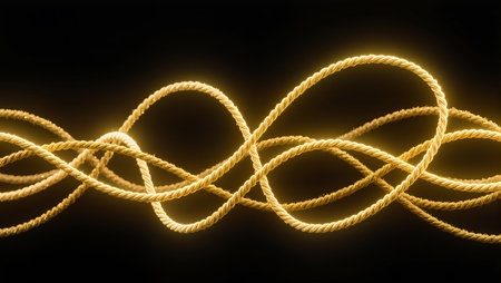 Twisting and swirling, a golden rope glimmers beautifully in the dark.の素材