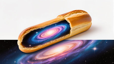 A delicious pastry reveals an enchanting galaxy within, blending dessert and cosmos.の素材