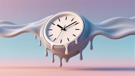 A clock drips like cream in pastel hues, creating a mesmerizing visual experience.の素材