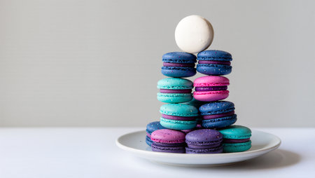 A colorful tower of macarons invites sweet moments and delights the feelings.の素材