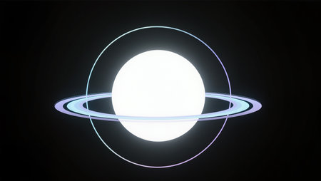 A luminous sphere adorned with ethereal rings captivates stargazers in darkness.の素材