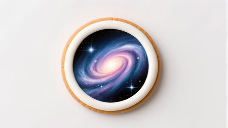 A creative cookie showcases a stunning galaxy design, blending art and dessert.の素材