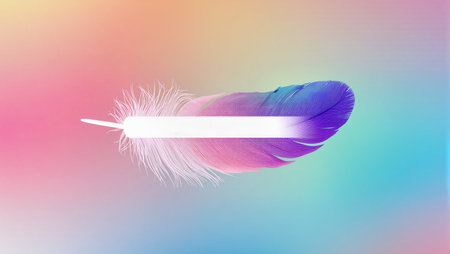 A colorful feather drifts through soft pastel hues, capturing tranquility and beauty.の素材