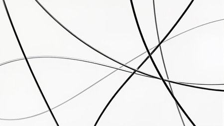 Dynamic curves intertwine across a stark canvas, evoking rhythm and movement.の素材