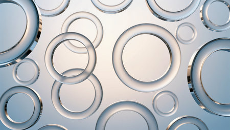 Delicate glass rings hover against a soft background, showcasing light and shadow play.の素材
