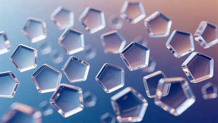 Translucent hexagonal shapes drift peacefully in a calming atmosphere.の素材