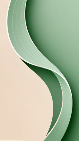 Flowing shapes in gentle green and cream evoke a calming atmosphere.の素材