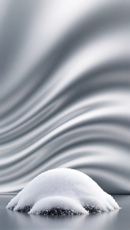 A serene dome of snow rests quietly against a fluid gray fabric backdrop.の素材