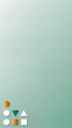 Bright geometric shapes float against a calming green background, creating harmony.の素材