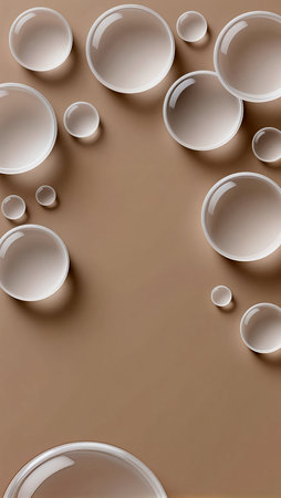 Translucent bubbles dance across a warm, minimalist backdrop, inviting creativity.の素材