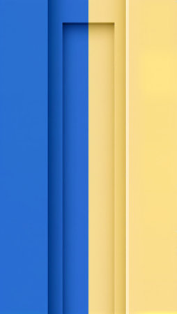 A striking arrangement of blue and yellow geometric forms captivates the viewer.の素材