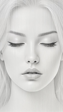 Softly illuminated face with closed eyes exudes tranquility and elegance.の素材