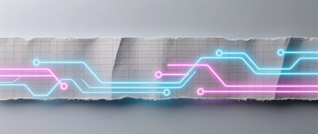 Colorful neon circuitry design flows across textured fabric, creating movement.の素材