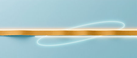 Elegant gold ribbon swirls playfully against a serene blue backdrop, creating harmony.の素材