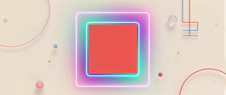 Colorful geometric elements interact in harmony, creating an abstract visual delight.の素材