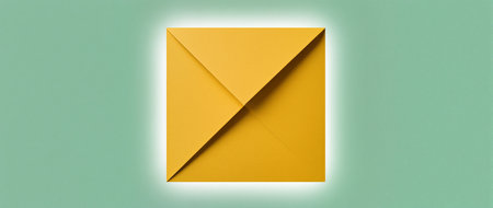 A bold yellow envelope adds a pop of color to a soothing mint backdrop, creating contrast.の素材