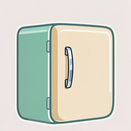 Charming retro fridge with soft hues, perfect for a stylish kitchen vibe.の素材