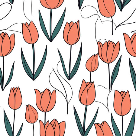 Colorful tulips in shades of orange dance on a crisp white background, embodying spring.の素材