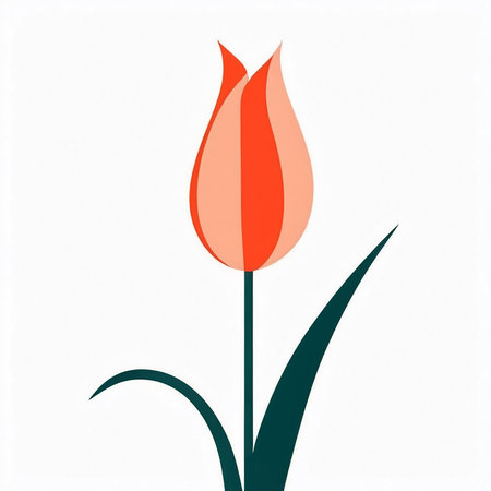 A vibrant red tulip stands tall with graceful green leaves, showing nature's beauty.の素材