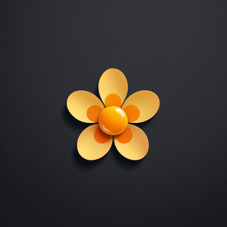 A cheerful flower design with soft yellow petals and an orange center shines brightly.の素材