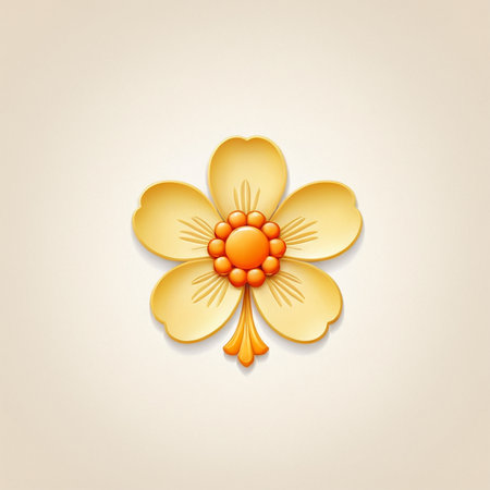 A golden flower with soft curves and rich textures on a light background.の素材