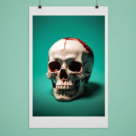 A detailed skull leans against a vibrant background.の素材
