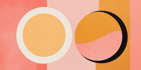 Two circular forms engage in playful interaction against soft pastel backgrounds.の素材