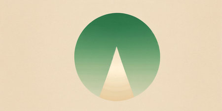 A serene design features a stylized mountain peak in a circular shape.の素材