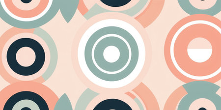 Bold concentric circles form a lively composition in soft pastel tones.の素材